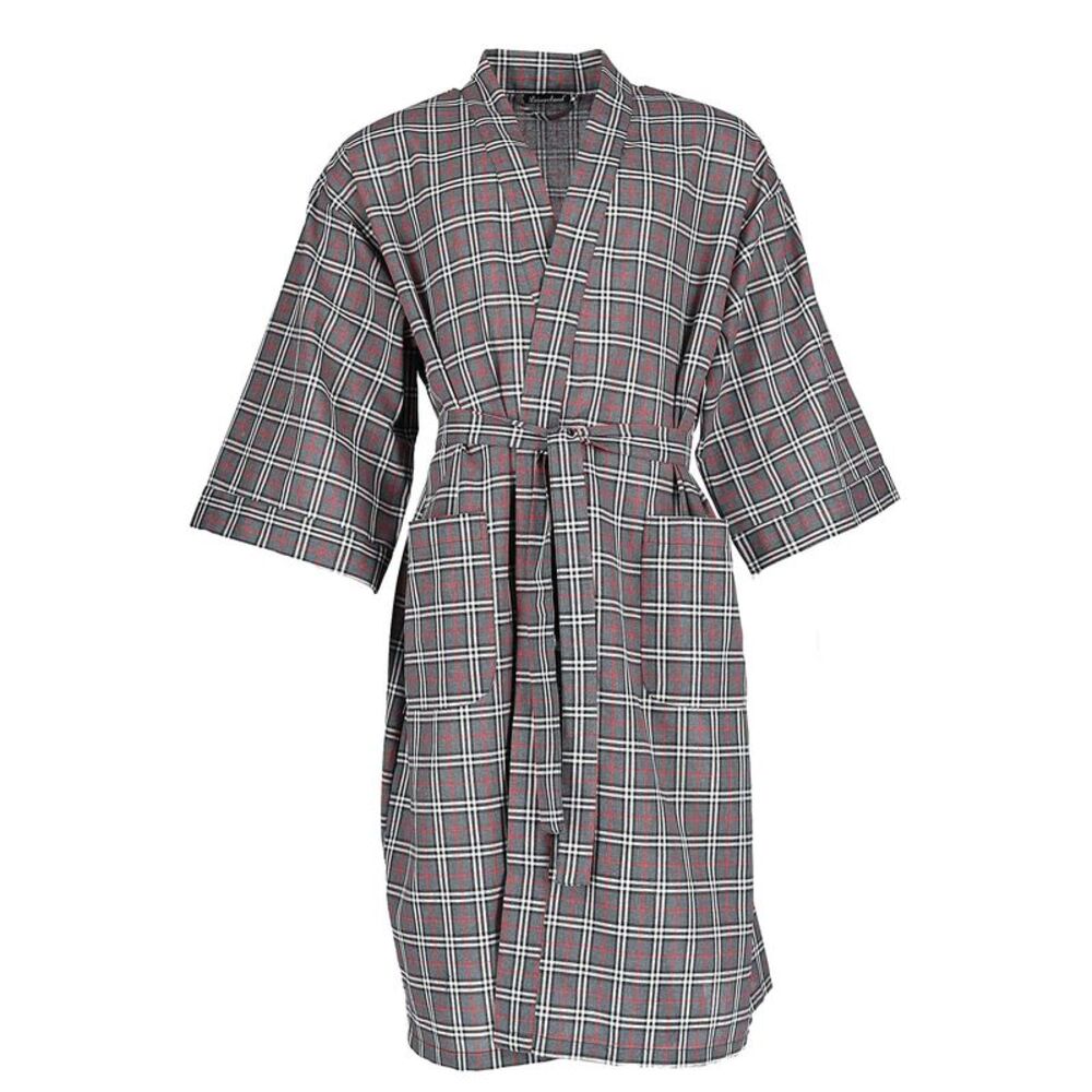 Leisureland Men's Plaid Kimono Broadcloth Robe